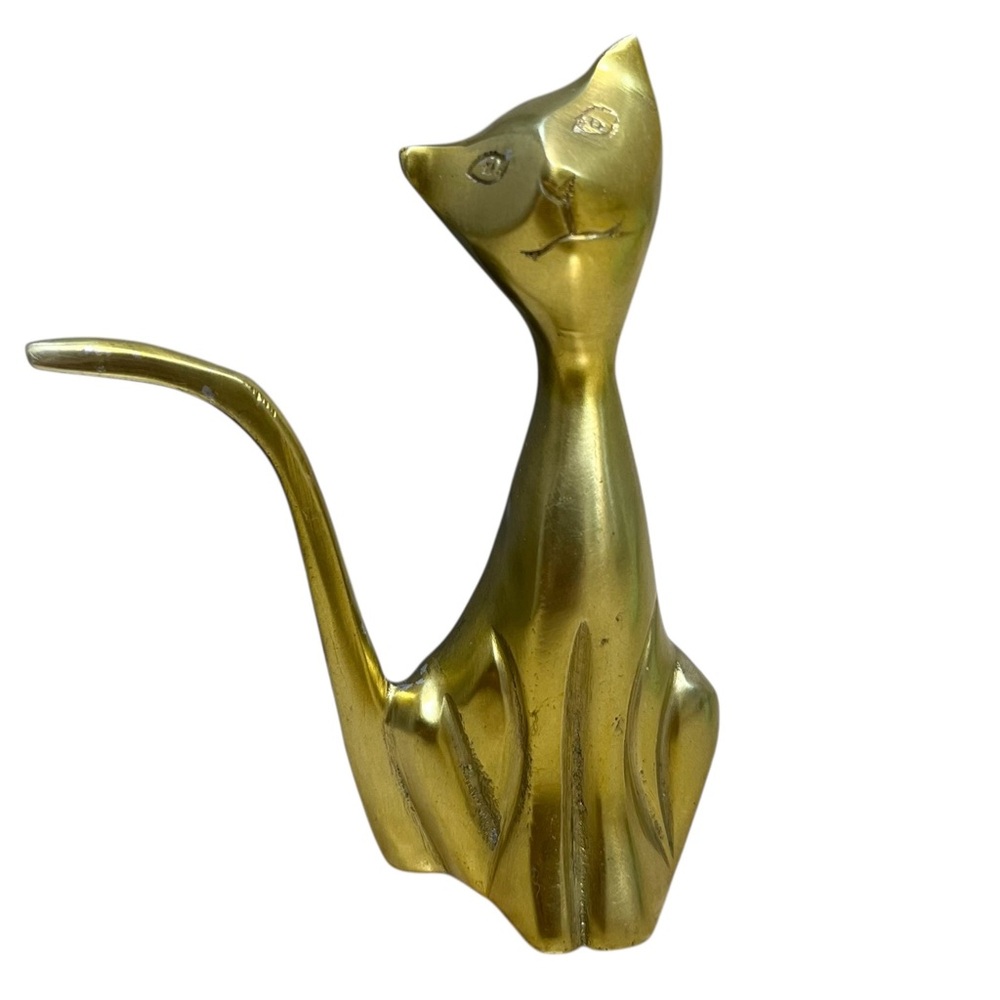 Anthropologie Brass Cat Ring Holder Figurine MCM Vintage Inspired
